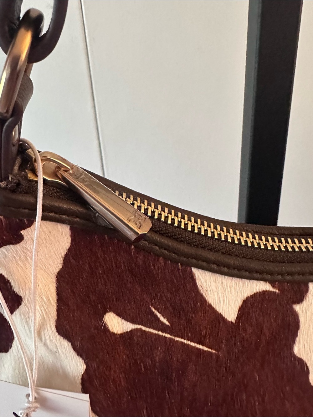 Sam Edelman Calfskin Fringe Shoulder Bag - Brown & White Cowprint - Picture 5 of 8
